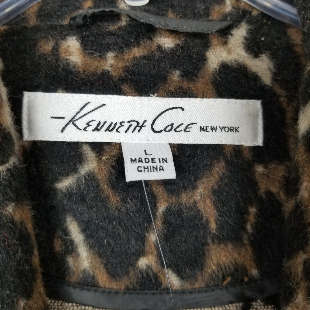 Kenneth Cole Lg Cheetah Pea Coat Black Knit Sleeve - Picture 5 of 8